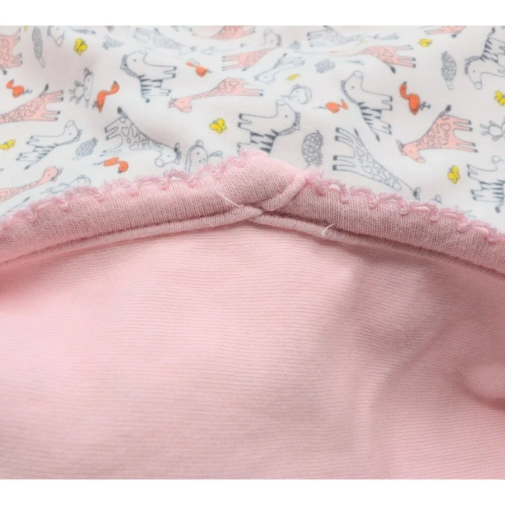 Carter's Just One You Pink White Butterfly Baby Blanket Giraffes Zebras Monkeys